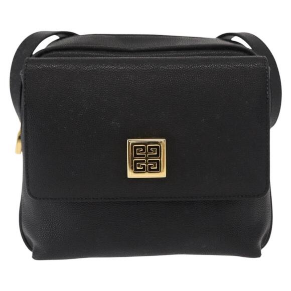 GIVENCHY Shoulder Bag Leather Black Gold Auth 153738